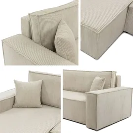 Mirjan24 Ecksofa Karl, Eckcouch, Couch mit Bettkasten und Schlaffunktion, L-Form, Ottomane universal, Dekorative Kissen-Set (Farbe: Lima 80) - Beige