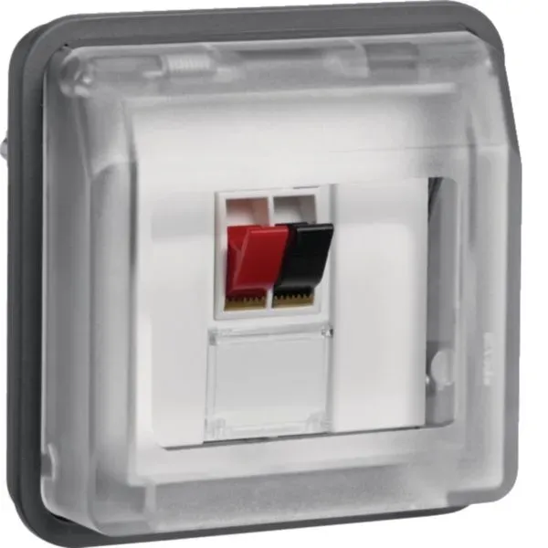Hager WNA625 Lautsprecher-Anschlussdosen-Einsatz 1-fach mit Klappdeckel, W.1 IP55, grau