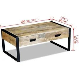 vidaXL Couchtisch mit 2 Schubladen Mangoholz Massiv 100x60x40 cm
