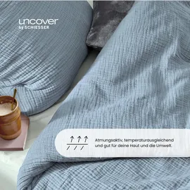 SCHIESSER Uncover by Schiesser Bettwäscheset Lennox - Musselin - 2-teilig - 135x200cm - Hellblau