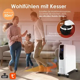 Kesser KESSER® Ölradiator mit WiFi App & Fernbedienung digitalem Display- elektrischer energiesparender Heizkörper mit 10 Rippen, Timer Zeitschaltuhr, 4 Heizstufen, Thermostat, Weiß