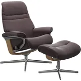 Stressless Relaxsessel STRESSLESS "Sunrise" Sessel Gr. Material Bezug, Material Gestell, Ausführung / Funktion, Maße B/H/T, rot (bordeaux) mit Hocker, Cross Base, Größe S, M & L, Holzakzent Eiche