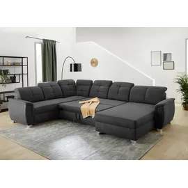 Jockenhöfer Gruppe Wohnlandschaft Livorno U-Form, B: 354 cm, mit Bettfunktion, Bettkasten, Kopfteilverstellung & Zierkissen grau