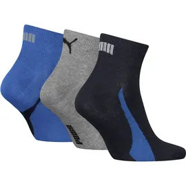 Puma Lifestyle Quarter Sneakersocken 3er Pack Blau/Grau/Schwarz 35-38