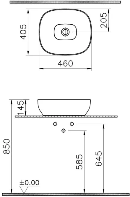 VitrA Outline Aufsatzschale rechteckig 46 x 41 cm CERAFINE Sanitärkeramik Steingrau,5994B476-0016 5994B476-0016