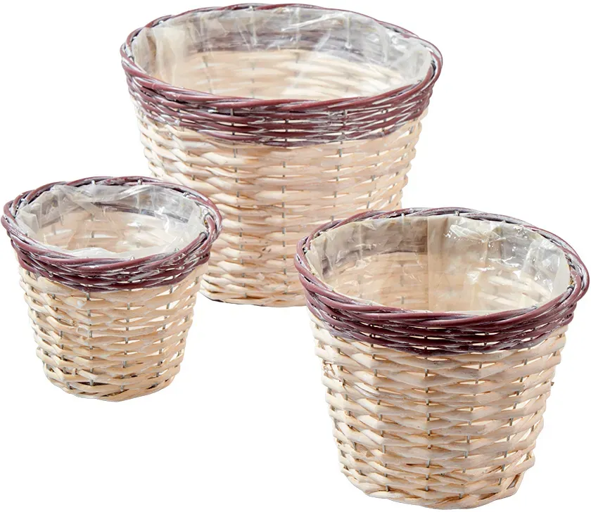 Korb Rattan S/3 D16/20/25cm mit Folie  - weiß/braun