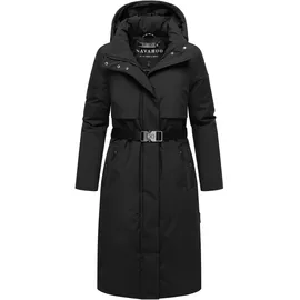 Navahoo Damen, Wintermantel warmer, Wasserabweisender Parka mit Kapuze und Taillengürtel Waldbummler 14 Black Gr. S - S