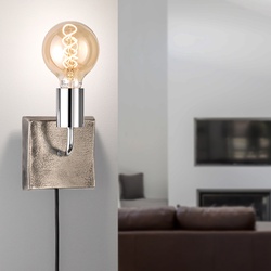 Wandleuchte chrom Wandlampe Leselampe Modern Bettleuchte Schlafzimmer, Schnurschalter, Metall nickel antik, 1x E27, DxH 13x12 cm
