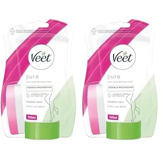 Veet Pure Dusch-Haarentfernungscreme für Körper, Arme & Beine - Enthaarungscreme für die Dusche, für trockene Haut - 150 ml inkl. Schwamm (Packung mit 2)