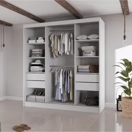 beautysofa Schwebetürenschrank, Sonoma Eiche, Weiß, Schwarz, Holzwerkstoff, 9 Fächer, 4 Schubladen, 200x215x61 cm, Schlafzimmer, Kleiderschränke, Schwebetürenschränke