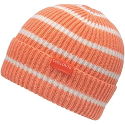 Beanie CHILLOUTS "Jette Hat", Damen, orange (peach), Rippstrick, Kunstfaser, gestreift, casual, Mützen, mit elastischer Passform und Umschlag