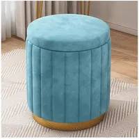 Amieron Rund Sitzhocker mit Stauraum, Gepolsterter Fußhocker mit Gold Metallbasis, Hocker mit Stauraum Rund, Pouf mit Stauraum for Wohnzimmer Schlafzimmer Flur(Blau)