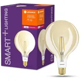 LEDVANCE Smarte LED-Lampe mit ZigBee, Sockel E27, Dimmbar, Warmweiß (2400K), Goldene Globeform, Klares Filament, Ersatz für 55W-Glühbirnen, steuerbar mit Systemen wie Alexa, Google oder Hue, 4er-Pack