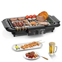 Elektrogrill Tischgrill elektrisch, Elektrischer BBQ-Grill, rauchloser Non-Stick Innen-/Outdoor-Grill, 2000W Doppelröhre tragbarer abnehmbarer Standgrill der hohen Leistung (Klassisches Schwarz)