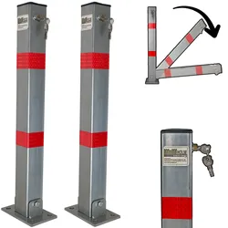 2x Absperrpfosten eckig Parkplatzsperre Sperrpfosten klappbar Standfuß