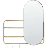 Beliani Wandspiegel Gold oval 72 x 80 cm mit Ablageflächen Haken Brion