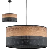 KAR LIGHTING Pendelleuchte 1-flammig aus schwarzem Metall mit Holzoptik-Details (PVC), höhenverstellbar | E27 Fassung | LED geeignet | Hängelampe für Wohn-, Esszimmer, Küche, Büro