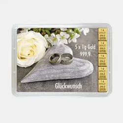 Goldbarren 5g Stein+Ringe/Hochzeit (Flip)
