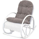 Schaukelstuhl Rattan mit Kissenauflage Weiß/Braun Schaukelsessel Relaxsessel