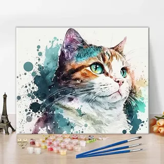 TISHIRON DIY Katze Malen nach Zahlen Erwachsene Anfänger mit Pinseln und Acrylpigmenten Tiere Erwachsene Malen nach Zahlen Kits auf Leinwand Ölmalerei Kunsthandwerk für Zuhause 40 x 50 cm(rahmenlos)