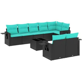 vidaXL Gartensofa-Set mit Kissen, schwarzes Polyrattan
