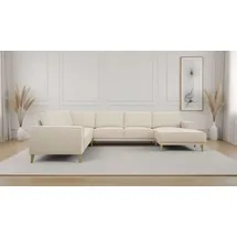 OTTO home Wohnlandschaft OTTO HOME "Oland Skandi, weicher Chenille-Stoff", beige, B:342cm H:85cm T:260cm, 100% Polyester, Sofas, Wohnlandschaft, U-Form, 342 cm, Wellenunterfederung, Skandi-Design, Massivholzfüße
