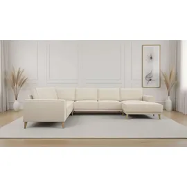 OTTO home Wohnlandschaft OTTO HOME "Oland Skandi, weicher Chenille-Stoff", beige, B:342cm H:85cm T:260cm, 100% Polyester, Sofas, Wohnlandschaft, U-Form, 342 cm, Wellenunterfederung, Skandi-Design, Massivholzfüße