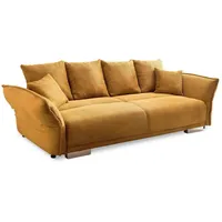 luma-home Big-Sofa 17213, mit Bettfunktion 242x131 cm, rasterlose Armlehnenverstellung, Federkernpolsterung, Wellenunterfederung, Stauraum, Kissen, Bezug Cord Gold Ockergelb gelb|orange