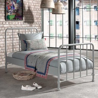 Metallbett in Grau pulverbeschichtet Retro Stil