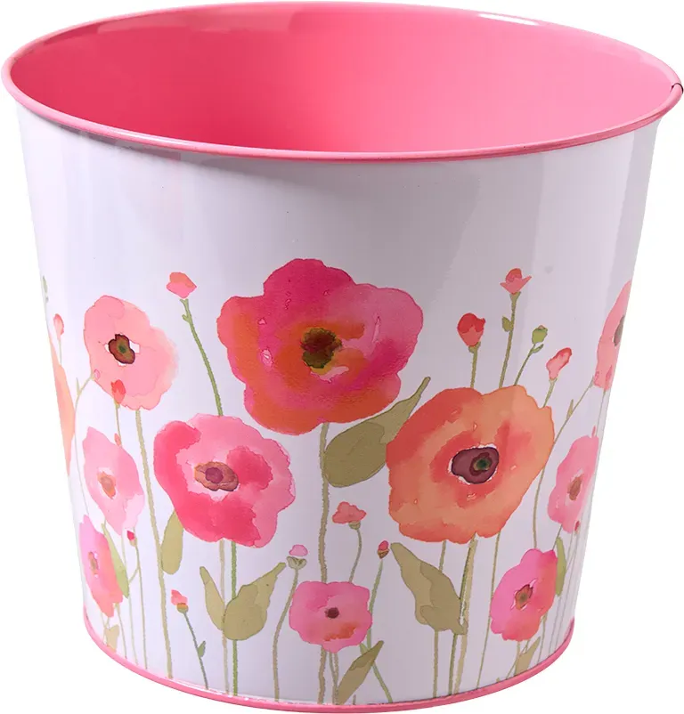 Topf Metall D17,5H15cm Blumen weiß/rosa