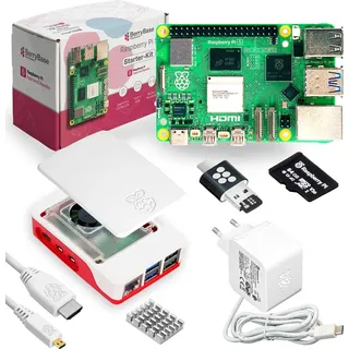BerryBase Raspberry Pi 5 Starterkit, 64GB microSDHC inkl. Pi OS, Gehäuse, Netzteil, HDMI-Kabel und Zubehör - RAM: 1GB - Farbe: weiß