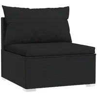 vidaXL Garten-Mittelsofa mit Kissen Schwarz Poly Rattan