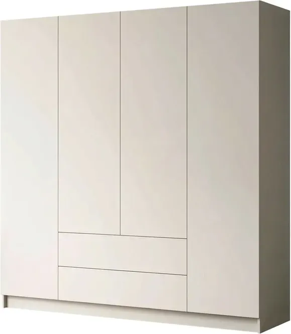 4-türiger, geräumiger Kleiderschrank AUREL, H210 cm x B200 cm x 57 cm, Kaschmir-Finish, 12 Einlegeböden, 2 Schubladen, 1 Bügelablage, griffloses Öffnungssystem: Push-to-Open
