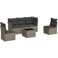 VidaXL 6-tlg. Garten-Sofagarnitur mit Kissen Grau Poly Rattan