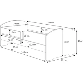 Kobi Kinderbett Max 140 x 70 cm Holz weiß rosa