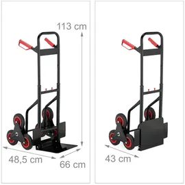 Relaxdays Sackkarre Treppensteiger, klappbare Transportkarre, bis 200 kg, Vollgummireifen, höhenverstellbar, schwarz/rot