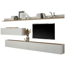 furn.design Wohnwand, Weiß, Eiche Wotan, Holz, Nachbildung,Eiche, Uni, 340x180x30 cm, Wohnzimmer, Wohnwände, Wohnwand-Sets