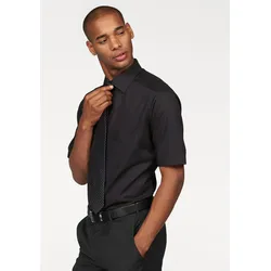 Businesshemd OLYMP "Luxor modern fit", Herren, Gr. 46, N-Gr, schwarz, Obermaterial: 100% Baumwolle, unifarben, klassisch, tailliert, Kurzarm, Hemden, Kentkragen, bügelfrei