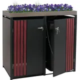 2er-Mülltonnenverkleidung HWC-O67, Mülltonnenbox mit Pflanzkasten, Metall 125x132x84cm 55kg anthrazit Holzoptik dunkel - Grau