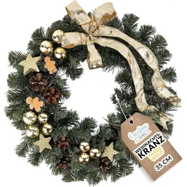 Creative Home Weihnachtskranz Gold Türkranz Weihnachten Tannenkranz Künstlich | Durchmesser 35 cm | Tischkranz Adventskranz für Haustür Wand Tisch | Indoor & Outdoor Weihnachtsdeko draußen Winter Deko