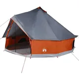 vidaXL Tipi Familienzelt 6 Personen, Campingzelt mit Netzwände, Wasserdicht Tipizelt mit E-Anschluss, Gartenzelt, Grau Orange 185T Polyester