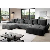 GRAINGOLD Ecksofa U-Form Decor U - Ecksofa mit Schlaffunktion, Bettkasten - Wohnlandschaft, Wohnzimmer Sofa - Eckcouch Grau (Monolith 92) - Grau