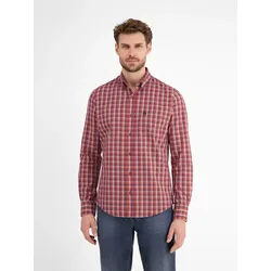 Karohemd LERROS "LERROS Kariertes Herrenhemd mit Button-down-Kragen", Herren, Gr. XL, Normalgrößen, rot (urban rot), 100% Baumwolle, Langarm, Hemden