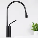 Qiyao - Kreativer schwarzer Waschtisch-Mischhahn, 360° drehbar, Aufsatzwaschtisch-Wasserhahn, hoher Auslauf, Badezimmer-Wasserhahn aus Messing –