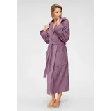 MY HOME Damenbademantel Livia, ideal für Sauna & Spa, Hotelbademantel, Langform, Walkfrottee, Kapuze, Gürtel, gemusterter Bordüre, langer Bademantel Damen, 100% Baumwolle, XS-2XL lila M | 120 cm