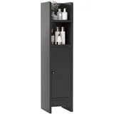 FANTASK Kleiner Badezimmer, Badschrank schmal mit 2 offenen Fächern und 2 Abnehmbarer Ablage, Aufbewahrungsschrank Holz 20 x 18 x 80 cm (Schwarz)