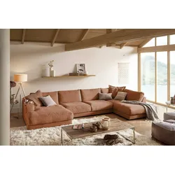 KAWOLA Sofa MADELINE Wohnlandschaft U-Form Cord rost Longchair links