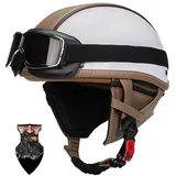 HALYING Mofa Helm Halbschalenhelm Retro ECE-zertifizierter | ABS-Motorradhelm mit EPS-Polsterung | Schnellverschluss, abnehmbarem Nackenschutz | Für Chopper, Roller, Cruiser Herren/Damen