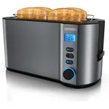 Arendo Toaster 4 Scheiben, Langschlitztoaster, Langschlitz, Edelstahl, 1500W, Display mit Restzeitanzeige, Brötchenaufsatz, Defrost Funktion, Wär... - Grau