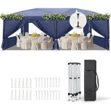LEADZM Pavillon, Faltpavillon One-Touch, Metallrahmen,Wasserdicht UV-Schutz 50+ Stabil, Höhenverstellbar,Gartenzelt Partyzelt für Camping,Party (Blau, 3x6 m-6 Seitenteilen)